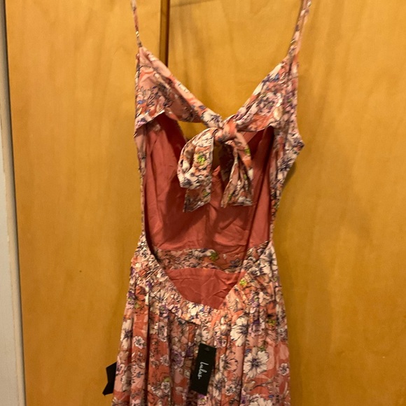 LULU’s Ties With You Rose Pink Floral Print Tie-Back Midi Dress- medium - Picture 9 of 9